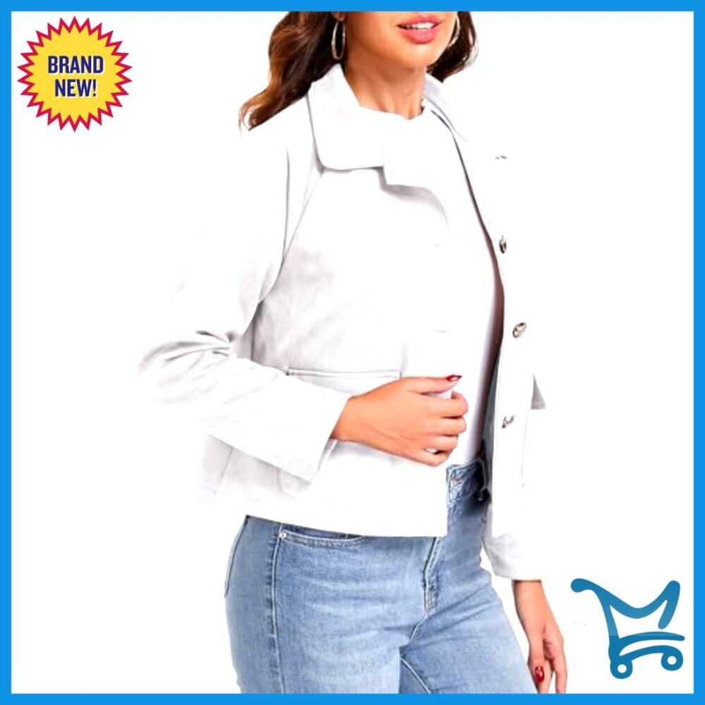 Cropped Faux Suede Jacket Button Down Casual Fall Winter Shacket - Picture 4 of 7